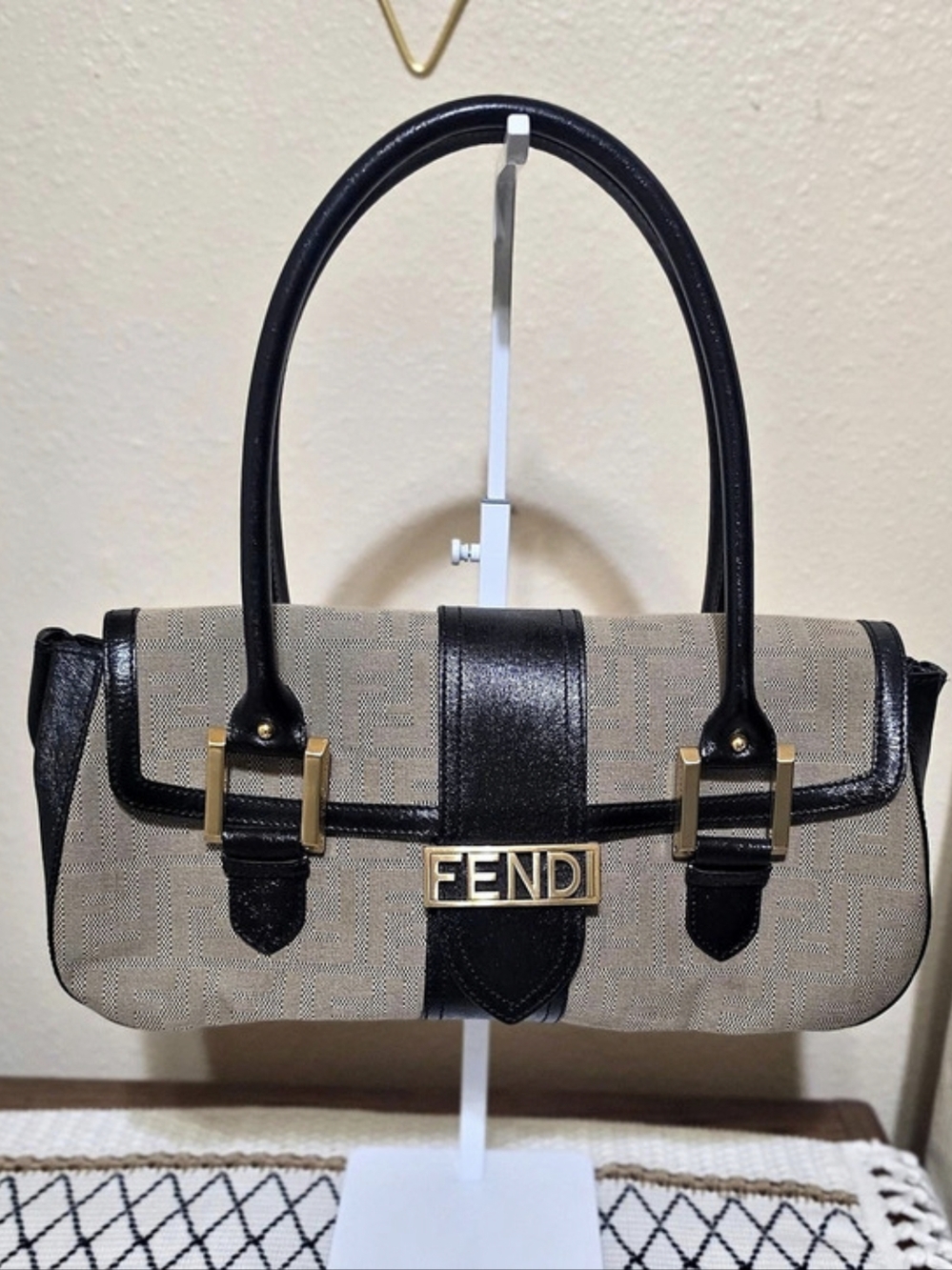 Fendi Monogram Shoulder Bag in Brown & Black